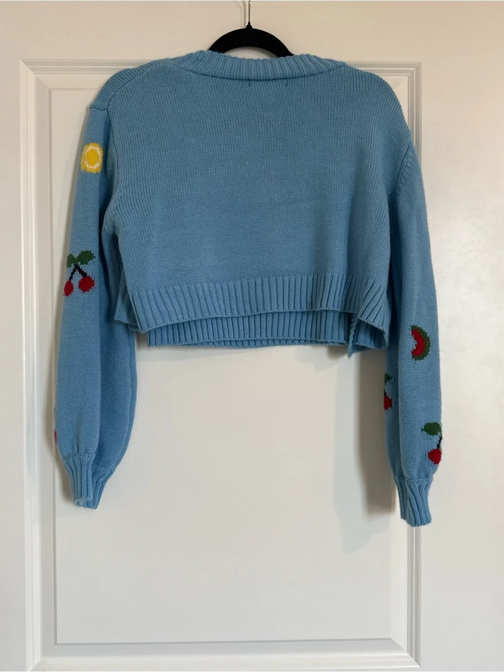 SHEIN Light Blue Cherry & Fruit Knit Cardigan and Cropped Tank Set
